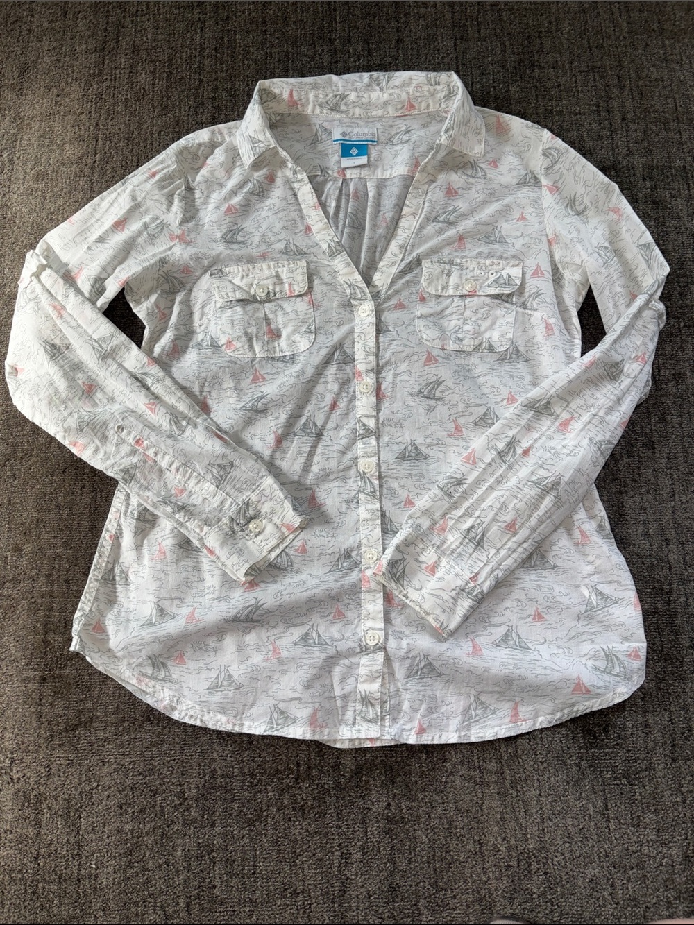 Women’s Columbia White Button-Up Shirt Sailboat Print